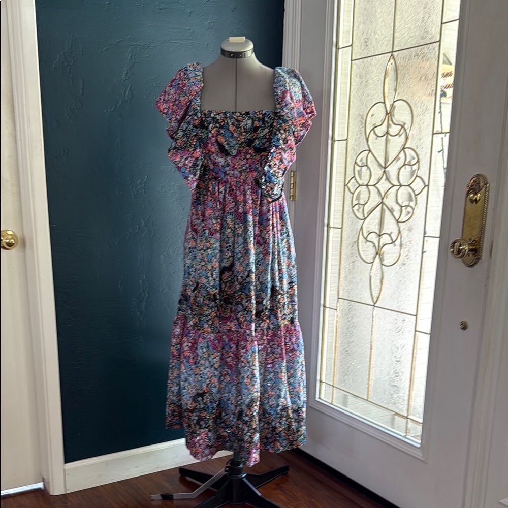 Anthropologie Clementine   Embroidered Eyelet Floral Maxi Dress